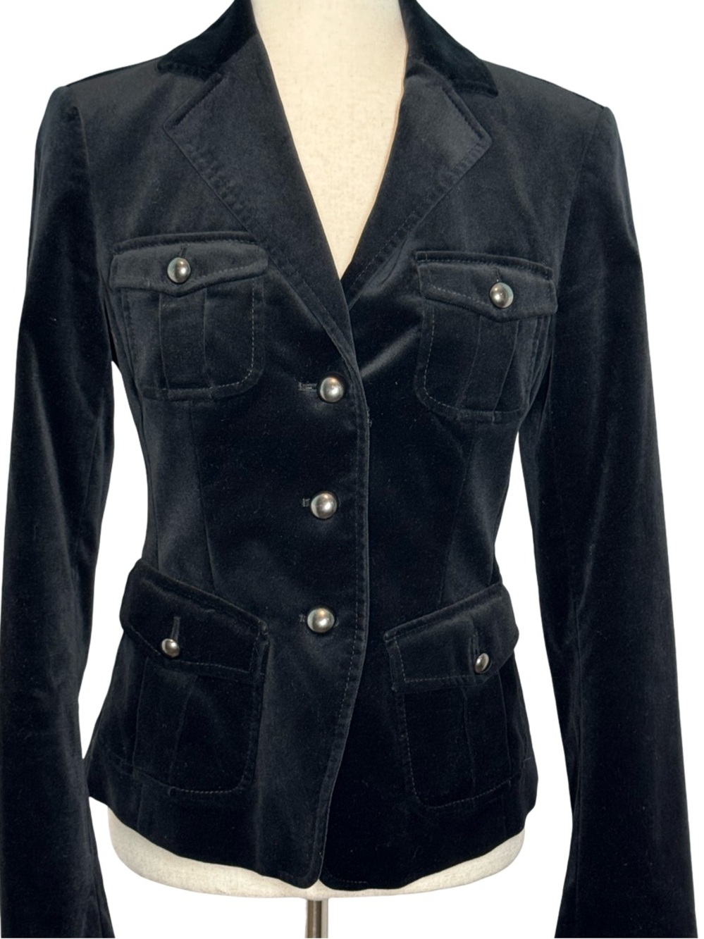 Martin + Osa Black Velvet Button-Front Blazer Military New SZ 4